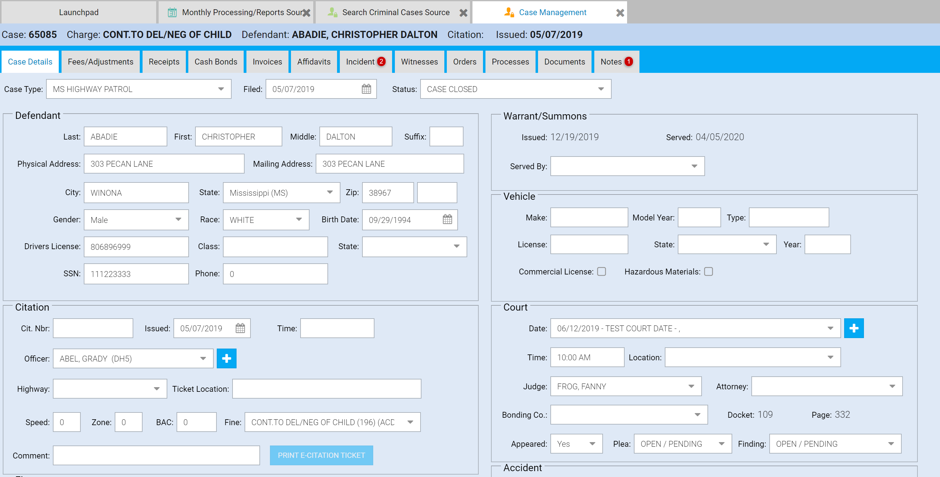 ProntoCOURT Protocol – Data Systems Management